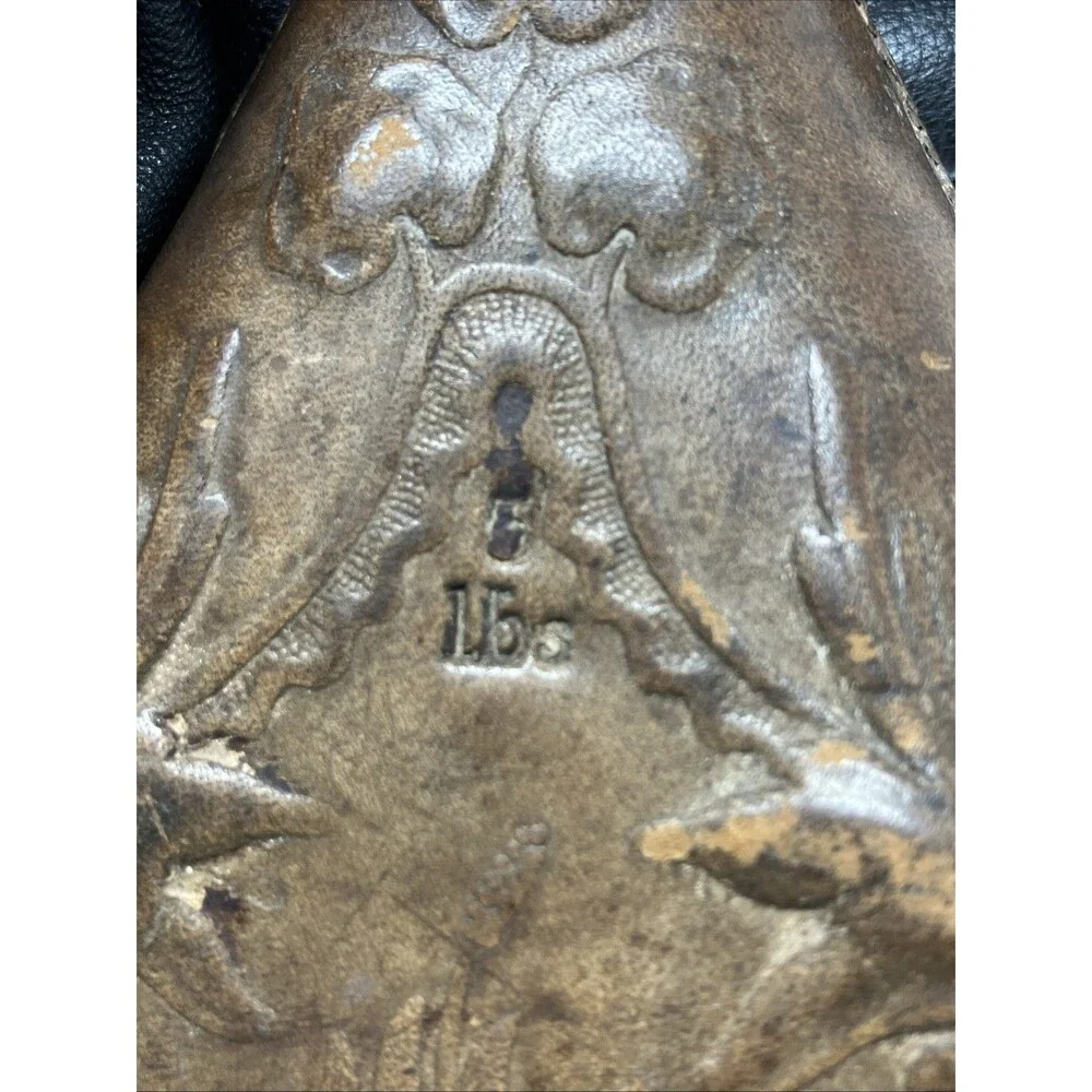 Antique Leather Gunpowder Pouch FLAWED Quail Pheasant Design w metal top VTG